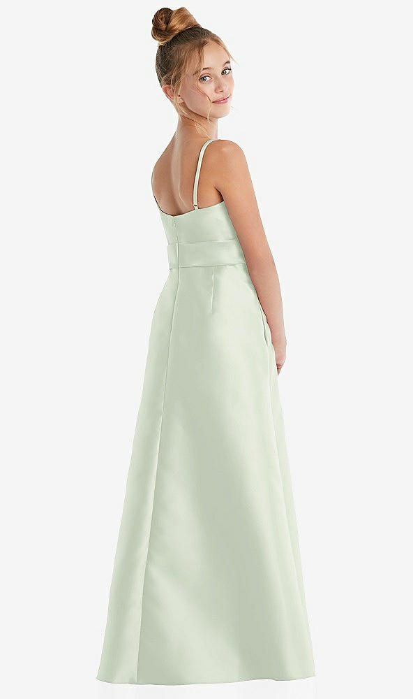 Back View - Mint Green Spaghetti Strap Satin Junior Bridesmaid Dress with Mini Sash