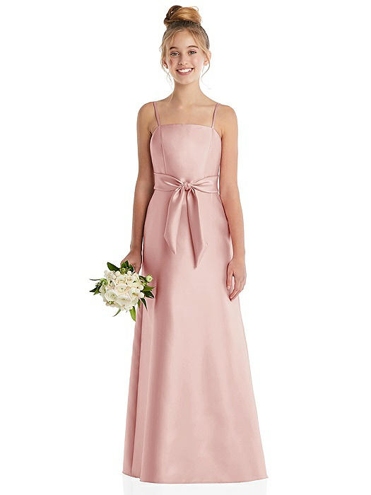 Spaghetti Strap Satin Junior Bridesmaid Dress with Mini Sash