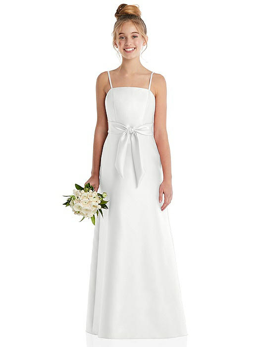 Spaghetti Strap Satin Junior Bridesmaid Dress with Mini Sash