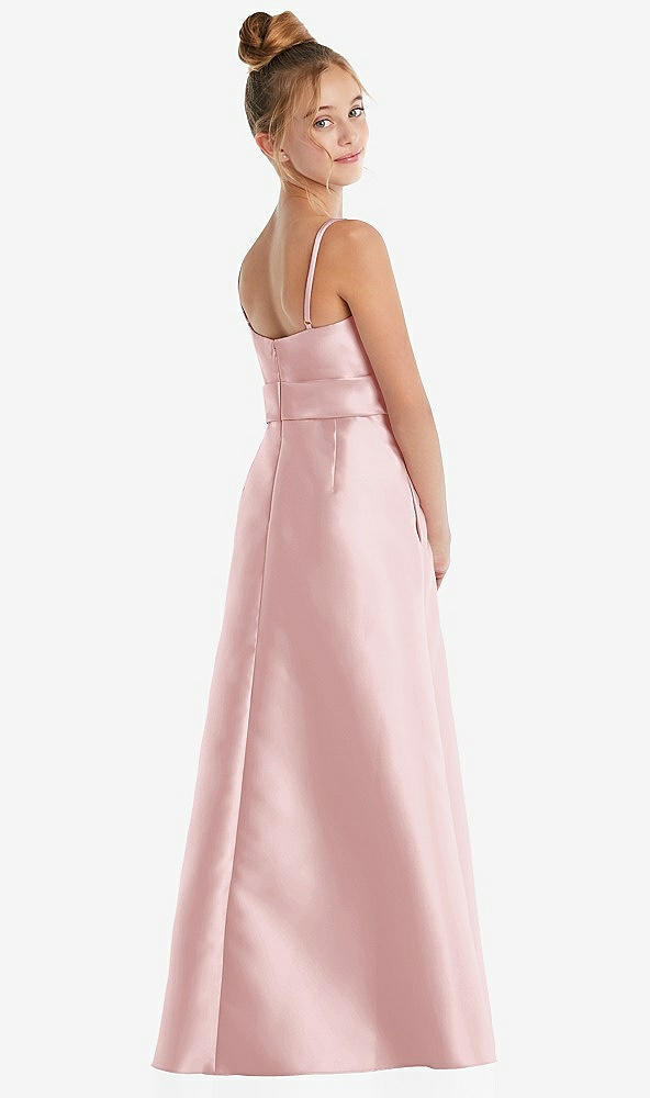 Back View - Ballet Pink Spaghetti Strap Satin Junior Bridesmaid Dress with Mini Sash