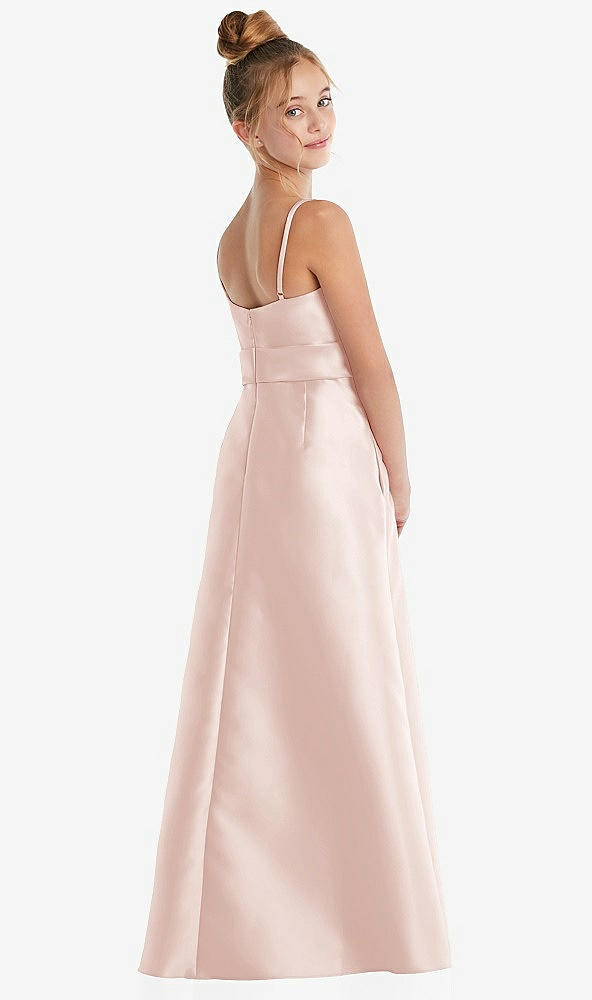Back View - Blush Spaghetti Strap Satin Junior Bridesmaid Dress with Mini Sash