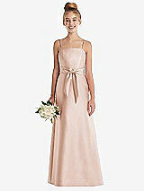 Front View Thumbnail - Cameo Spaghetti Strap Satin Junior Bridesmaid Dress with Mini Sash