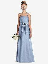 Front View Thumbnail - Cloudy Spaghetti Strap Satin Junior Bridesmaid Dress with Mini Sash