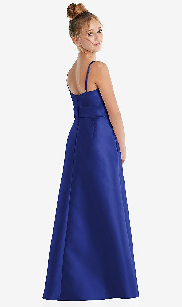 Back View - Cobalt Blue Spaghetti Strap Satin Junior Bridesmaid Dress with Mini Sash