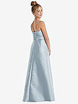 Rear View Thumbnail - Mist Spaghetti Strap Satin Junior Bridesmaid Dress with Mini Sash