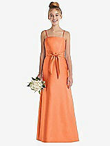 Front View Thumbnail - Portofino Orange Spaghetti Strap Satin Junior Bridesmaid Dress with Mini Sash