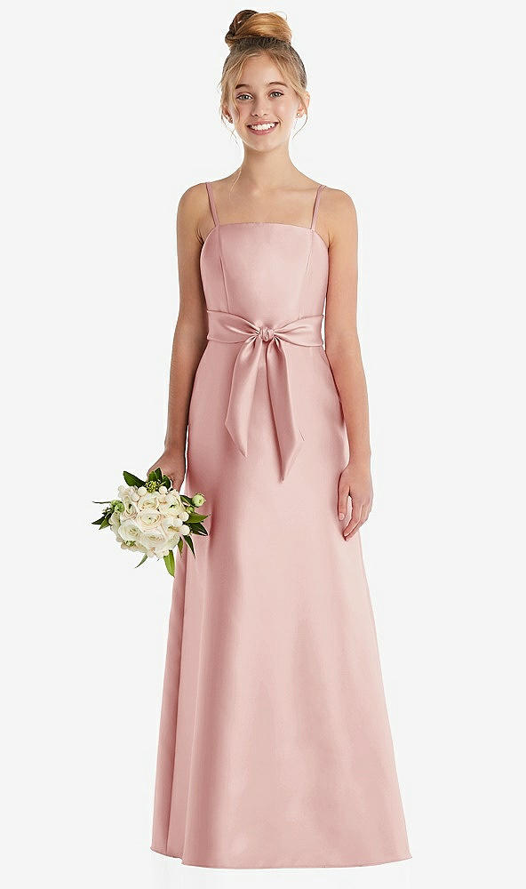 Front View - Rose Spaghetti Strap Satin Junior Bridesmaid Dress with Mini Sash