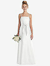 Front View Thumbnail - White Spaghetti Strap Satin Junior Bridesmaid Dress with Mini Sash
