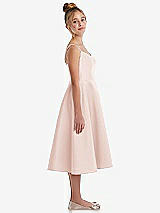 Side View Thumbnail - Blush Adjustable Spaghetti Strap Satin Midi Junior Bridesmaid Dress