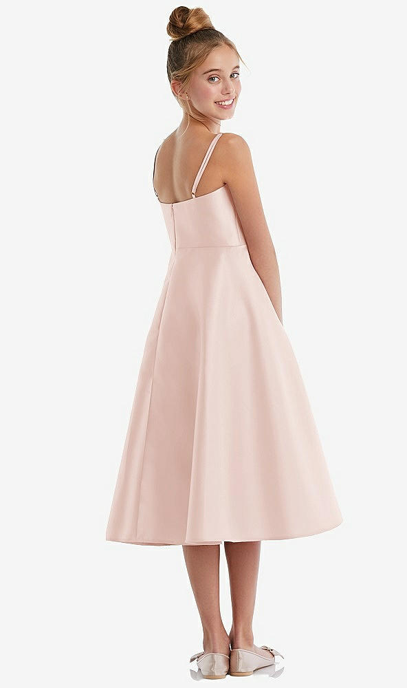 Back View - Blush Adjustable Spaghetti Strap Satin Midi Junior Bridesmaid Dress