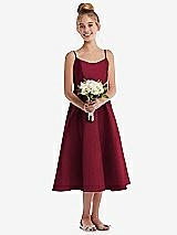 Front View Thumbnail - Burgundy Adjustable Spaghetti Strap Satin Midi Junior Bridesmaid Dress