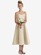 Front View Thumbnail - Champagne Adjustable Spaghetti Strap Satin Midi Junior Bridesmaid Dress