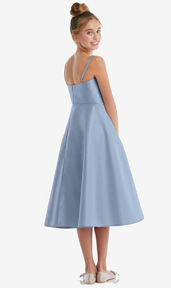 Back View - Cloudy Adjustable Spaghetti Strap Satin Midi Junior Bridesmaid Dress
