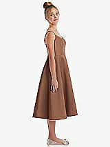 Side View Thumbnail - Cognac Adjustable Spaghetti Strap Satin Midi Junior Bridesmaid Dress