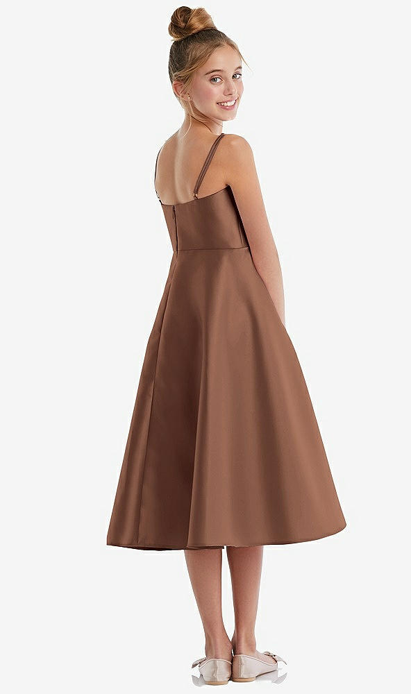 Back View - Cognac Adjustable Spaghetti Strap Satin Midi Junior Bridesmaid Dress