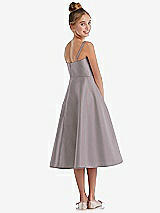 Rear View Thumbnail - Cashmere Gray Adjustable Spaghetti Strap Satin Midi Junior Bridesmaid Dress
