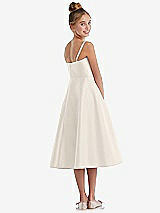 Rear View Thumbnail - Ivory Adjustable Spaghetti Strap Satin Midi Junior Bridesmaid Dress