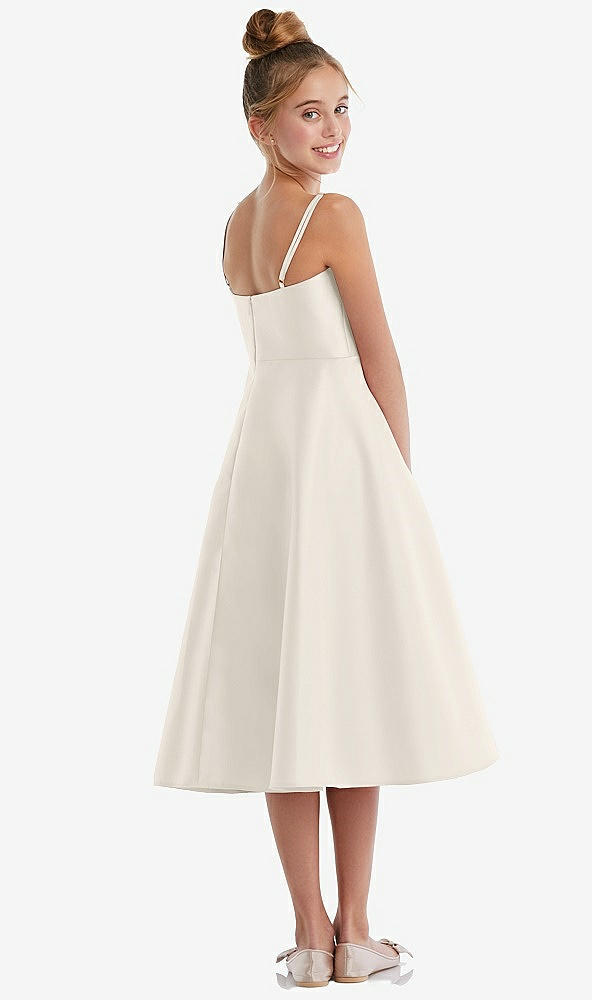Back View - Ivory Adjustable Spaghetti Strap Satin Midi Junior Bridesmaid Dress
