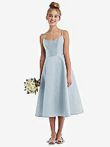 Alt View 1 Thumbnail - Mist Adjustable Spaghetti Strap Satin Midi Junior Bridesmaid Dress