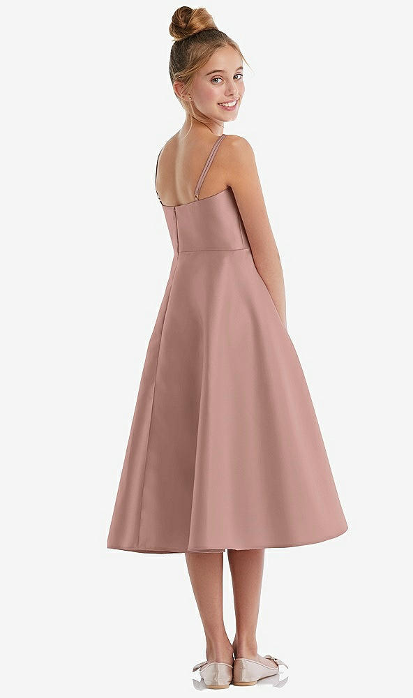 Back View - Neu Nude Adjustable Spaghetti Strap Satin Midi Junior Bridesmaid Dress