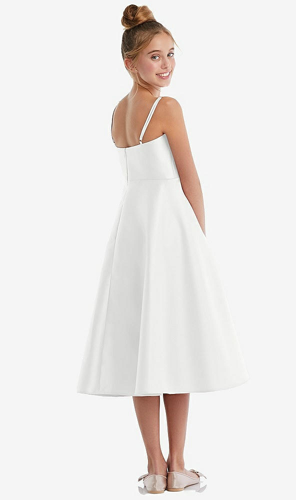 Back View - White Adjustable Spaghetti Strap Satin Midi Junior Bridesmaid Dress