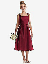 Front View Thumbnail - Burgundy Tie Shoulder Pleated Full Skirt Junior Bridesmaid Dress