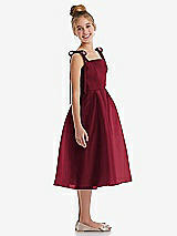 Side View Thumbnail - Burgundy Tie Shoulder Pleated Full Skirt Junior Bridesmaid Dress