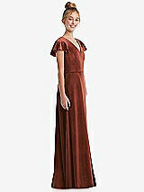Side View Thumbnail - Auburn Moon Flutter Sleeve Tie Back Velvet Junior Bridesmaid Dress