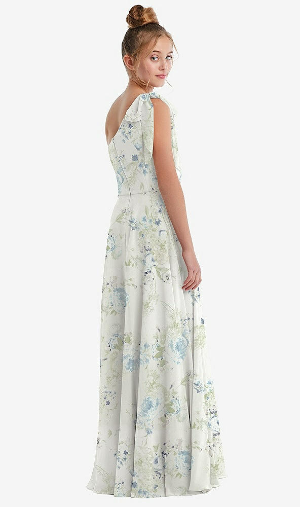 Back View - Bleu Garden One-Shoulder Scarf Bow Chiffon Junior Bridesmaid Dress