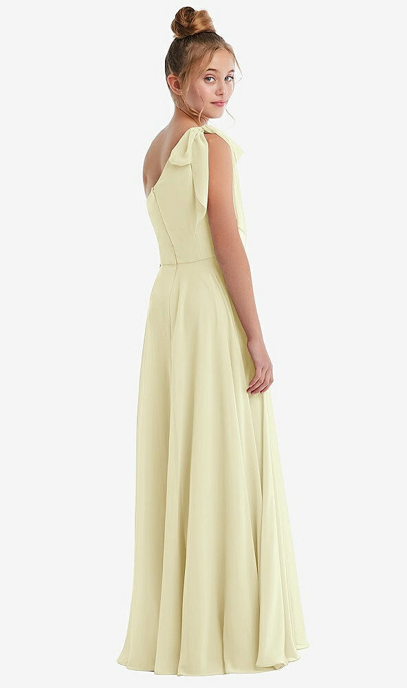 Back View - Butter Yellow One-Shoulder Scarf Bow Chiffon Junior Bridesmaid Dress
