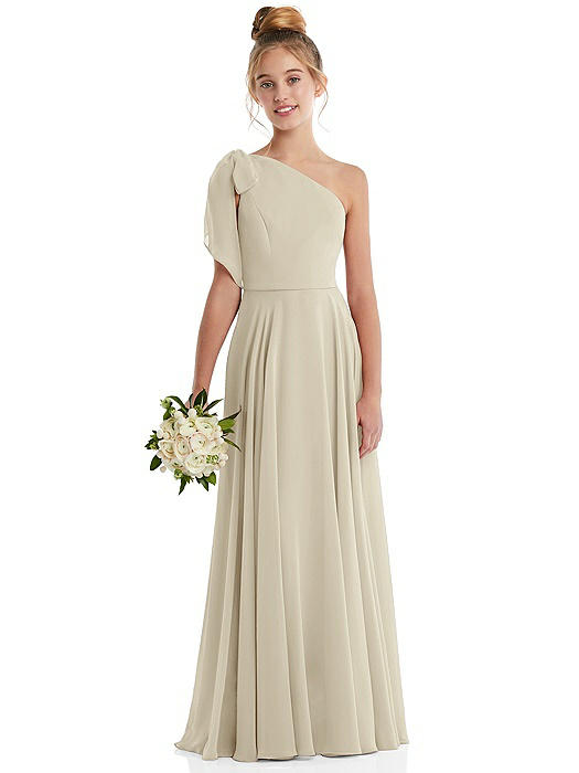 One-Shoulder Scarf Bow Chiffon Junior Bridesmaid Dress