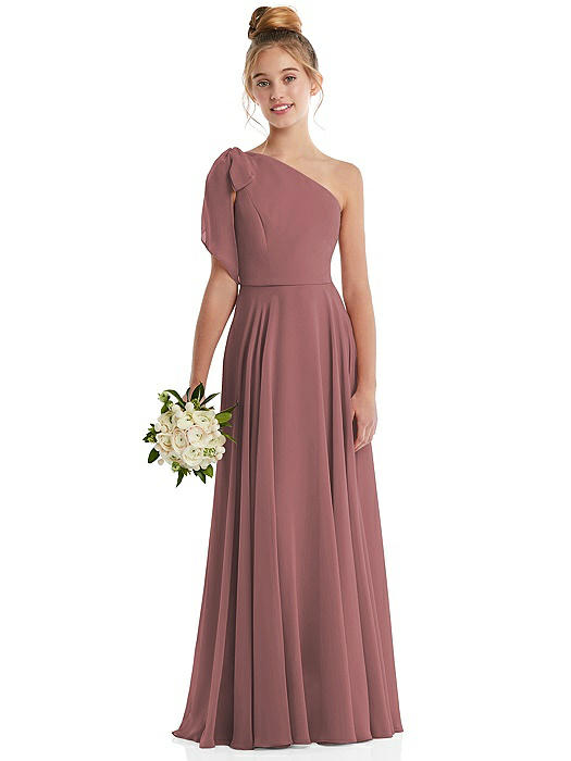 One-Shoulder Scarf Bow Chiffon Junior Bridesmaid Dress