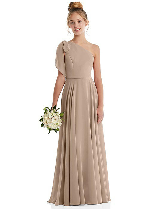 One-Shoulder Scarf Bow Chiffon Junior Bridesmaid Dress