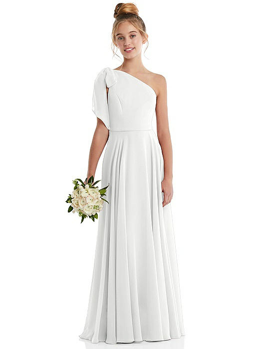 One-Shoulder Scarf Bow Chiffon Junior Bridesmaid Dress