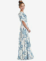 Side View Thumbnail - Cottage Rose Dusk Blue One-Shoulder Scarf Bow Chiffon Junior Bridesmaid Dress