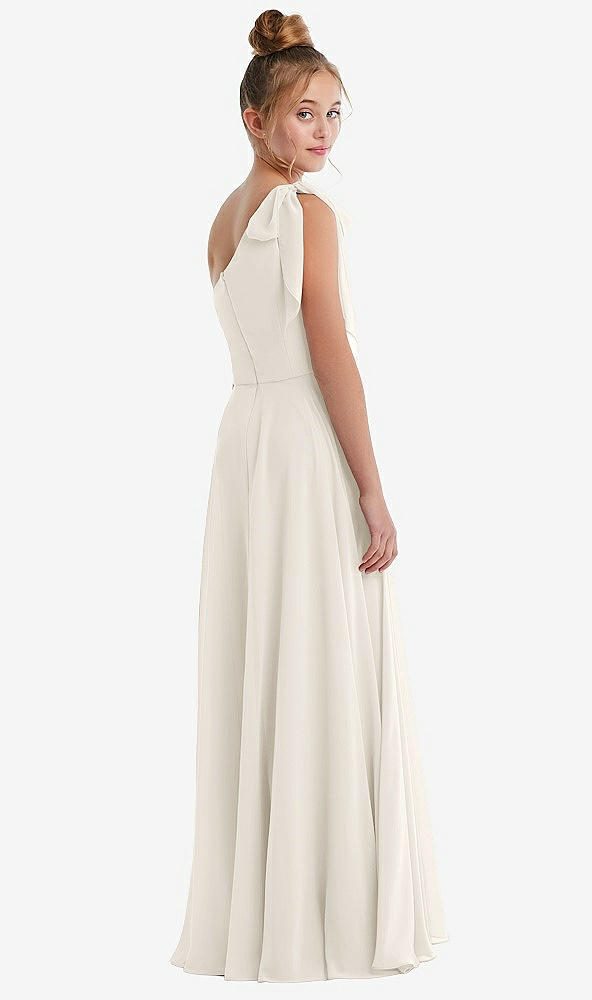 Back View - Ivory One-Shoulder Scarf Bow Chiffon Junior Bridesmaid Dress