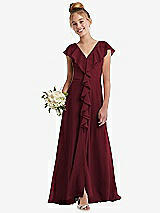 Front View Thumbnail - Cabernet Cascading Ruffle Full Skirt Chiffon Junior Bridesmaid Dress