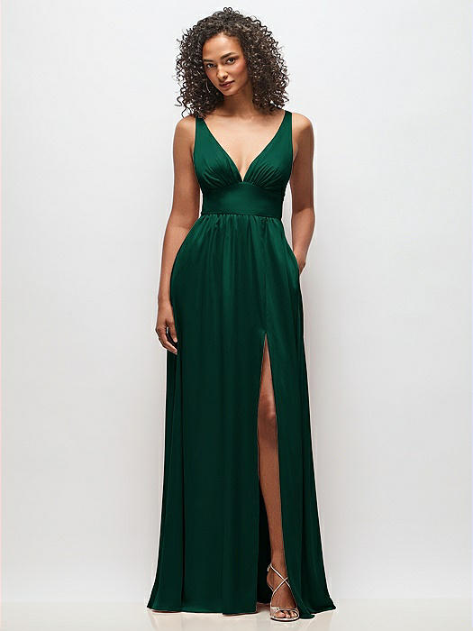 Deep V-Neck Shirred Skirt Maxi Dress with Convertible Straps