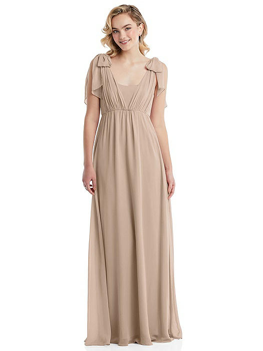 Empire Waist Shirred Skirt Convertible Sash Tie Maxi Dress