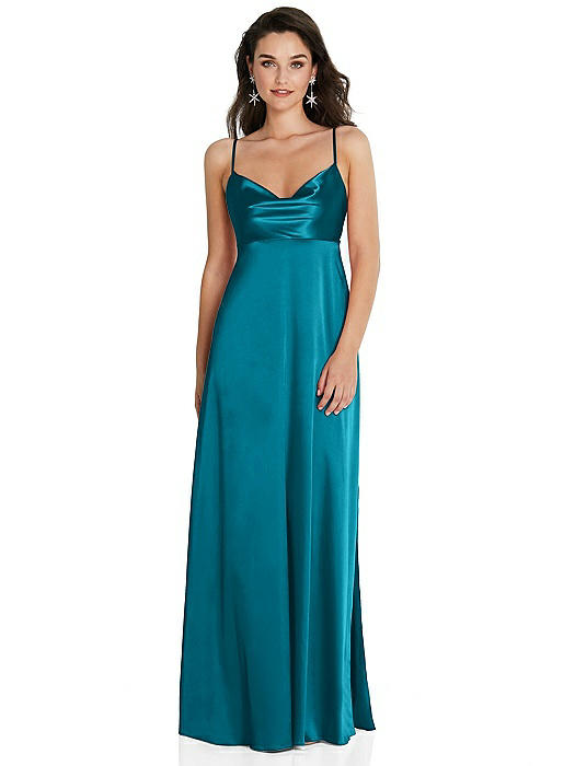 Cowl-Neck Empire Waist Maxi Dress with Adjustable Straps