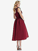 Rear View Thumbnail - Burgundy Scarf-Tie One-Shoulder Organdy Midi Dress