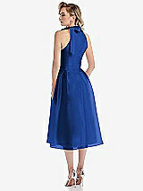 Rear View Thumbnail - Sapphire Scarf-Tie High-Neck Halter Organdy Midi Dress