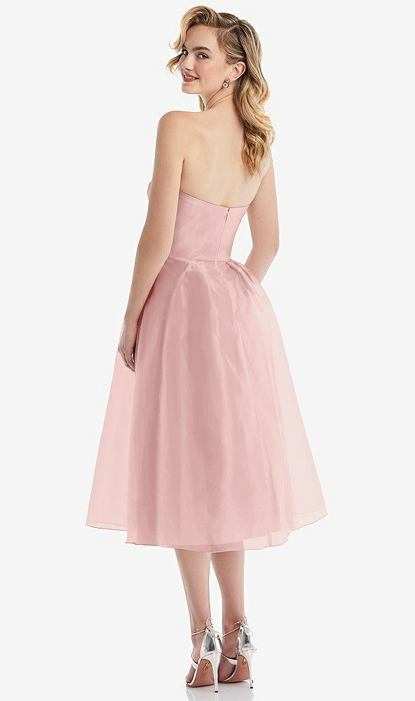Back View - Rose Strapless Pleated Skirt Organdy Midi Dress