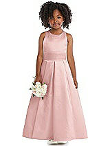 Front View Thumbnail - Rose Sleeveless Pleated Skirt Satin Flower Girl Dress