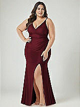 Alt View 2 Thumbnail - Cabernet Deep V-Neck Stretch Satin Mermaid Dress with Slight Train