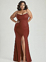 Alt View 2 Thumbnail - Auburn Moon Cowl-Neck Open Tie-Back Stretch Satin Mermaid Dress with Slight Train