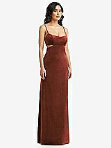 Front View Thumbnail - Auburn Moon Spaghetti Strap Cutout Midriff Velvet Maxi Dress