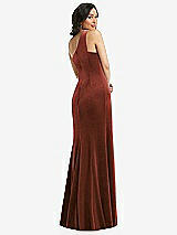 Rear View Thumbnail - Auburn Moon One-Shoulder Velvet Trumpet Gown with Front Slit