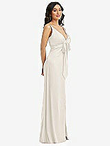 Side View Thumbnail - Ivory Skinny Strap Plunge Neckline Maxi Dress with Bow Detail