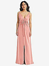 Front View Thumbnail - Rose Skinny Strap Plunge Neckline Maxi Dress with Bow Detail